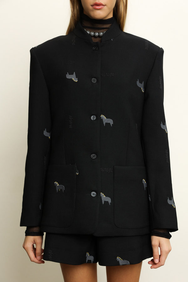 BLACK BLAZER WITH EMBROIDERED HORSES