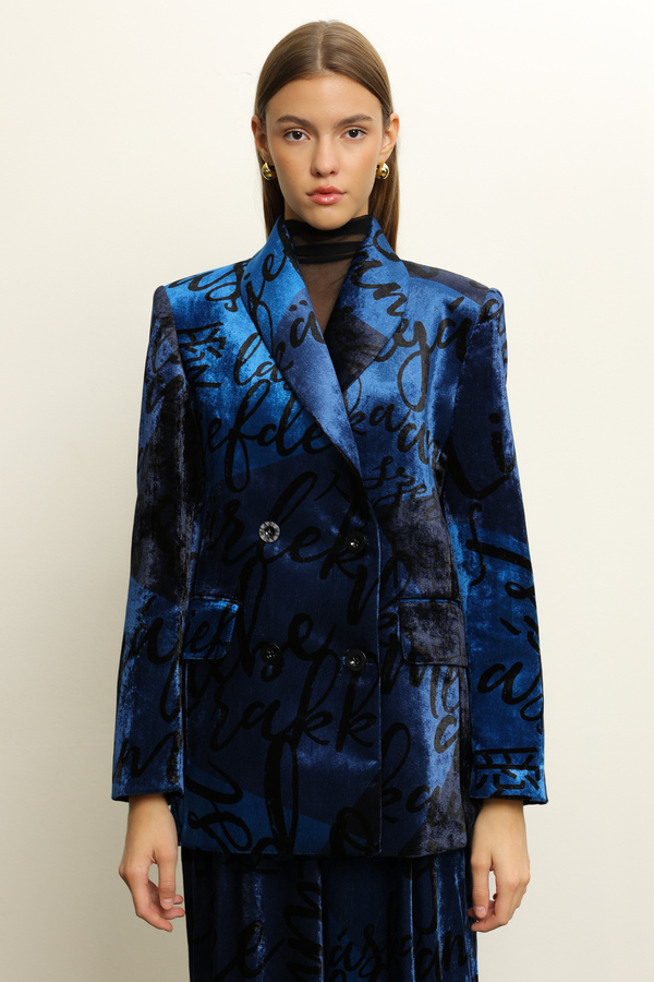 LOVE PATTERN BLUE PLUSH BLAZER