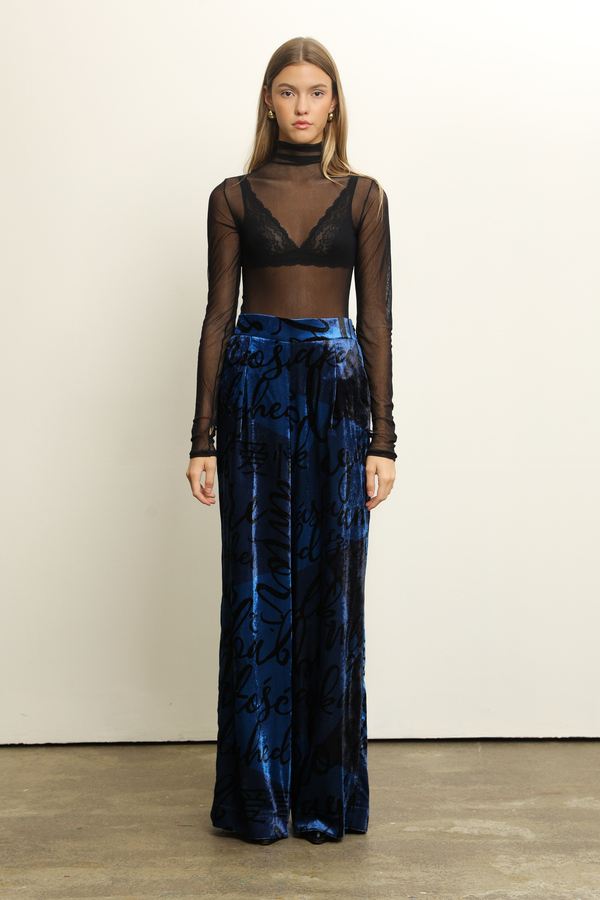 LOVE PATTERN BLUE PLUSH TROUSERS