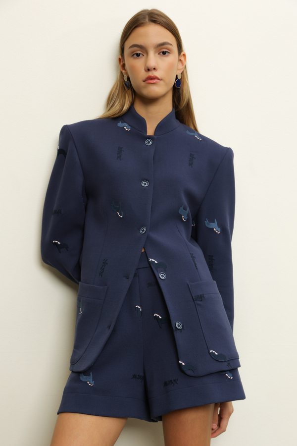NAVY BLUE SET WITH EMBROIDERED HORSES